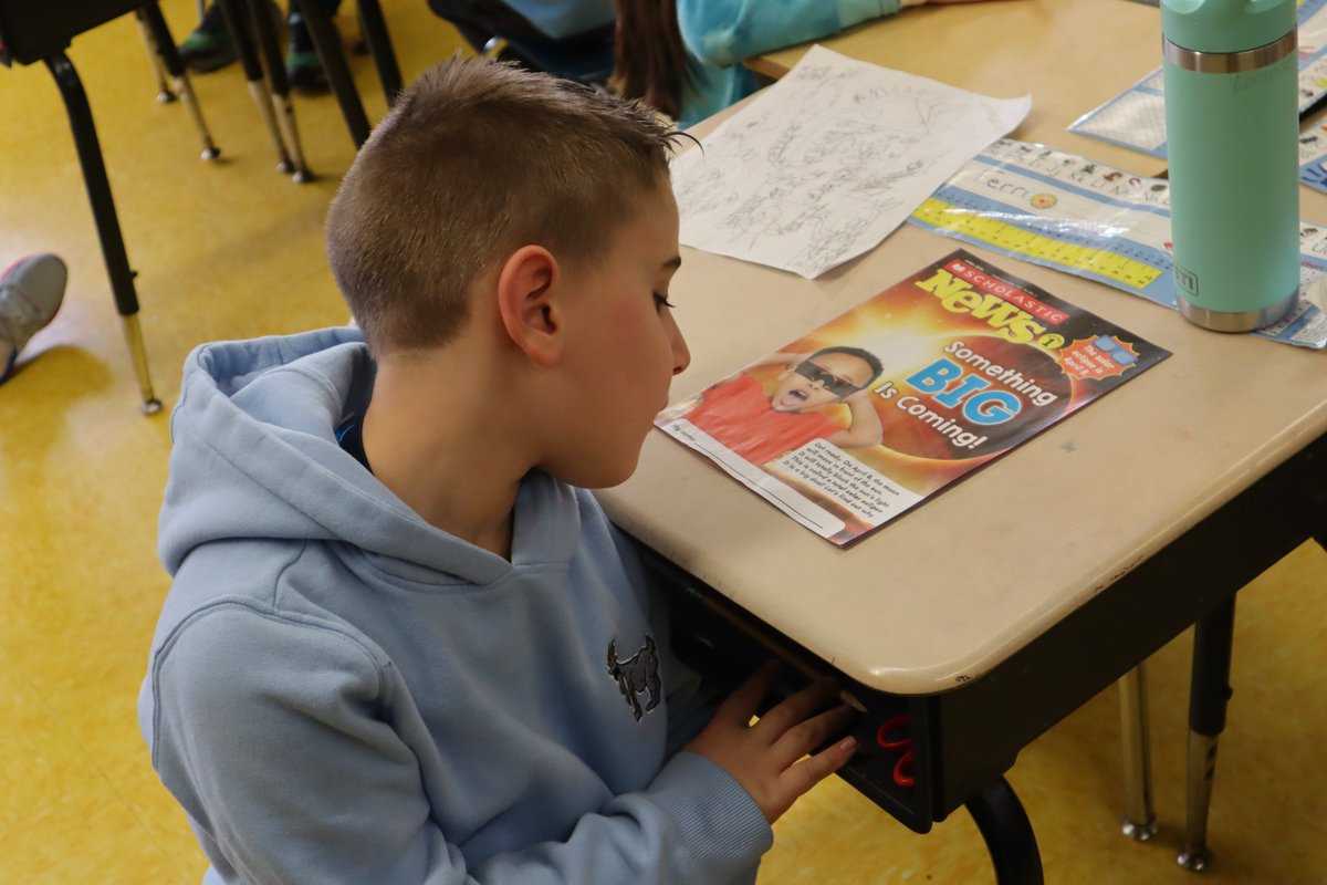 Today, @LeeRoad_ES students were preparing for Monday's eclipse by equipping their special glasses for safe viewing and learning why the rare event is a big deal! All elementary students will receive glasses ahead of dismissal on Monday. #SuccessAtLPS