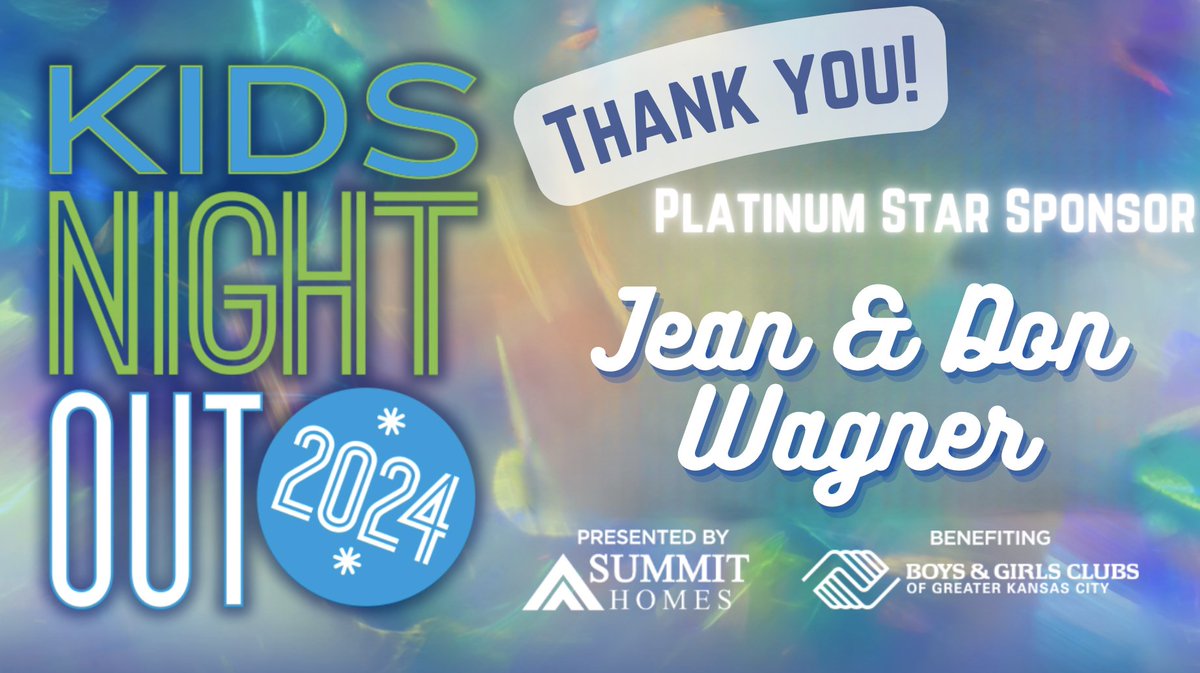 Our Friday Sponsor Shoutout goes to a very special Platinum Sponsor, Jean and Don Wagner! Thank you for your continued support of the Boys and Girls Club of Greater Kansas City and Kids Night Out 2024, we appreciate you! #KidsNightOut2024 #KNO2024 #helpKCkids