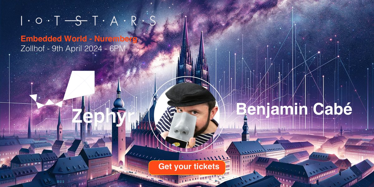 .@ZephyrIoT will be at the @iotstars event at @embedded_world on April 9. Join @kartben and other #IoT leaders at the event - use this link to get the #ZephyrRTOS 25% discount. See you there! hubs.la/Q02r-rfB0 @laurensSlats #embeddedworld #ew24