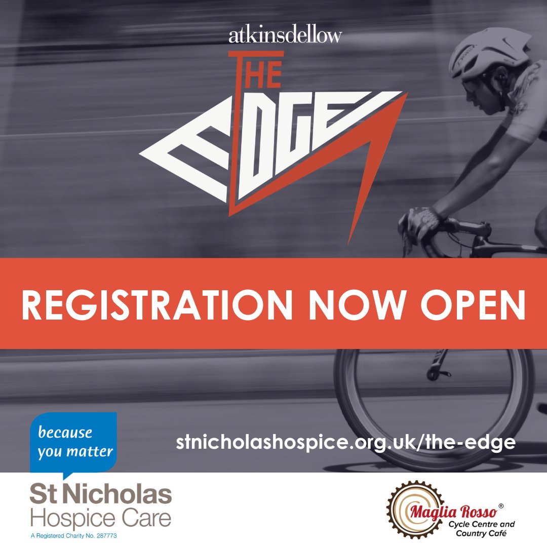 Registration is now open for The Edge Cycle Ride on July 7! Keen cyclist or looking for a new challenge, there's a route for you, and riders can save £5 with our early bird offer until May 10. Thanks to sponsors @AtkinsDellow and partners @MagliaRosso. ow.ly/KNXx50NBgt4