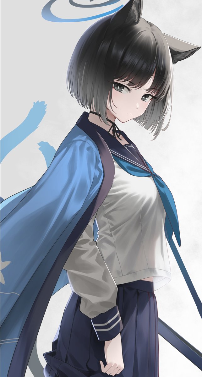 kikyou (blue archive) 1girl solo breasts looking at viewer short hair simple background skirt  illustration images