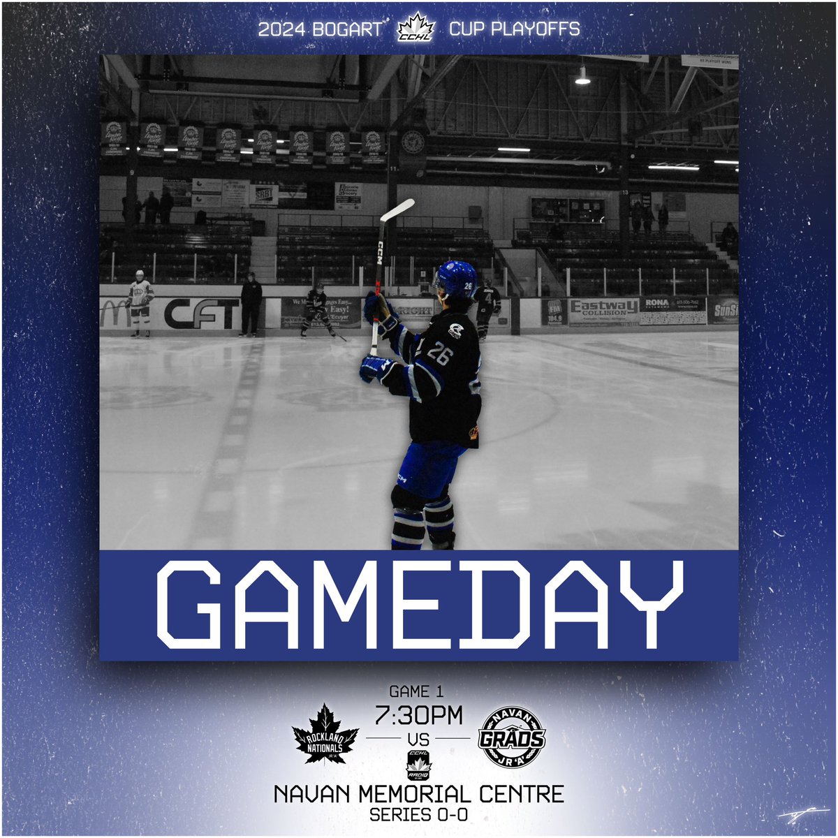 🔵⚪️GAMEDAY⚪️🔵 It’s Game Day! Time for game 1 of the 2024 Bogart Cup Semifinals as we take on the Rockland Nationals at home to kick off the series! It’s a 7:30pm puck-drop, you won’t want to miss this one #gameday #playoffs #cchl #2024bogartcup #rollgrads #wearenavan @TheCCHL