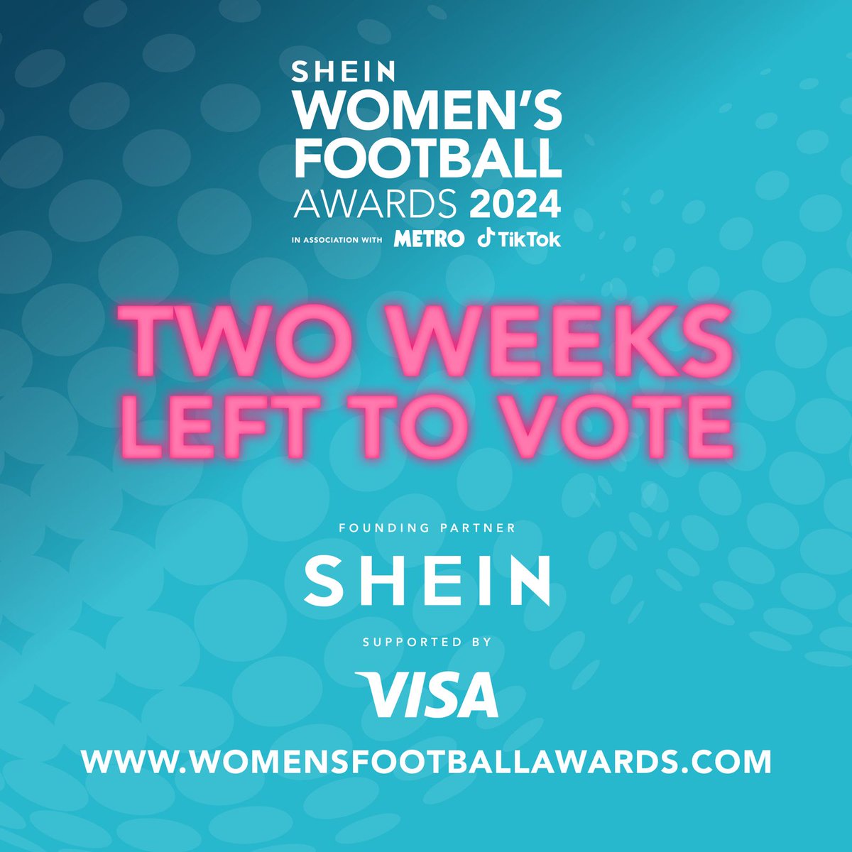 Just 2 weeks left to vote for your champions of women's football! Head to womensfootballawards.com now to support your favourites. ⚽️ Find out the winners on 30th May! #WFA24 🌟