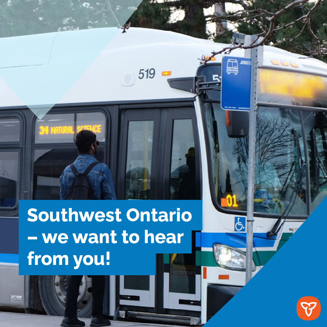 Do you live in Southwestern Ontario? We want to hear from you! We’ve launched our public survey to gather feedback for transportation planning in the region. Share your thoughts here: engage.ontario.ca/en/survey-sout…
