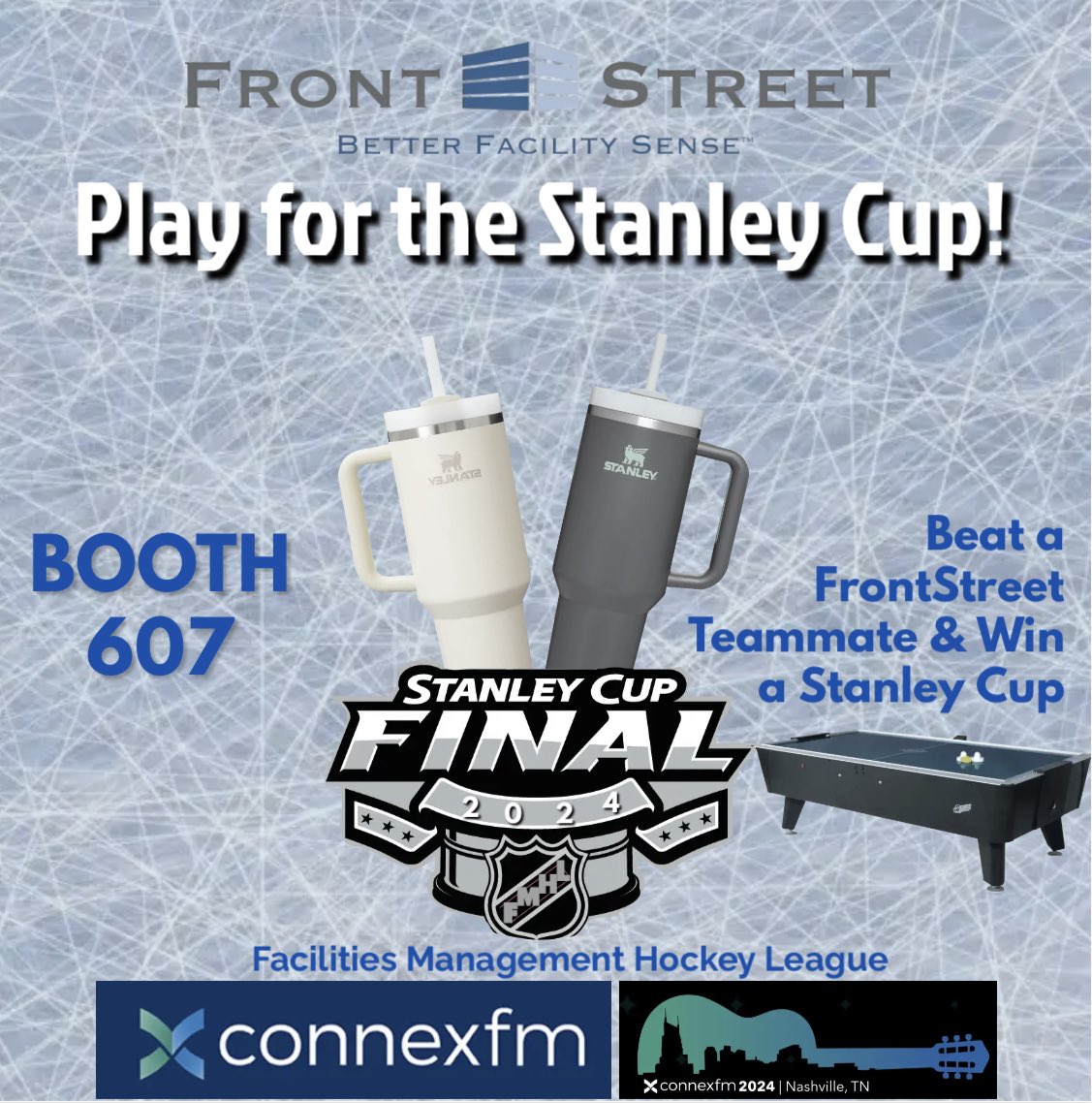 FrontStreetFS's tweet photo. The Facilities Management Hockey League
Presents the Showdown @ Connex 2024
The Match-up:
You vs. FrontStreet Teammates 
The Prize:
Winner Takes Home a Stanley Cup 
Stop By BOOTH 607 @ConnexFM 
Tues 4/9 &amp; Wed 4/10
@FrontStreetFS https://t.co/W6snwmxamP