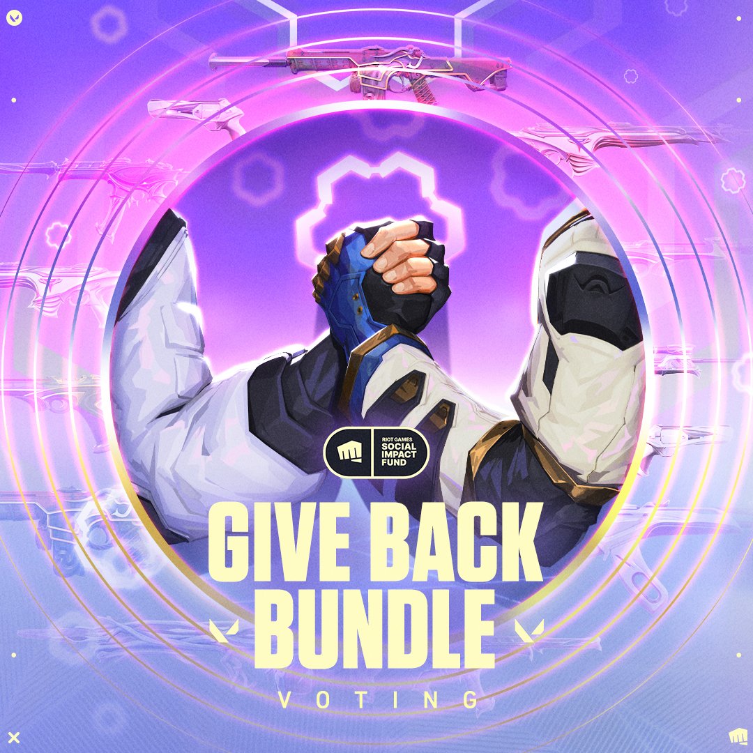 VALORANT's tweet photo. Adding to your collection while giving back–we call that a win/win.

Vote for what you’d like to see in the Give Back Bundle. Voting ends April 7 at 9:00 AM PT. ⬇️ https://t.co/aZ6pb45ABQ