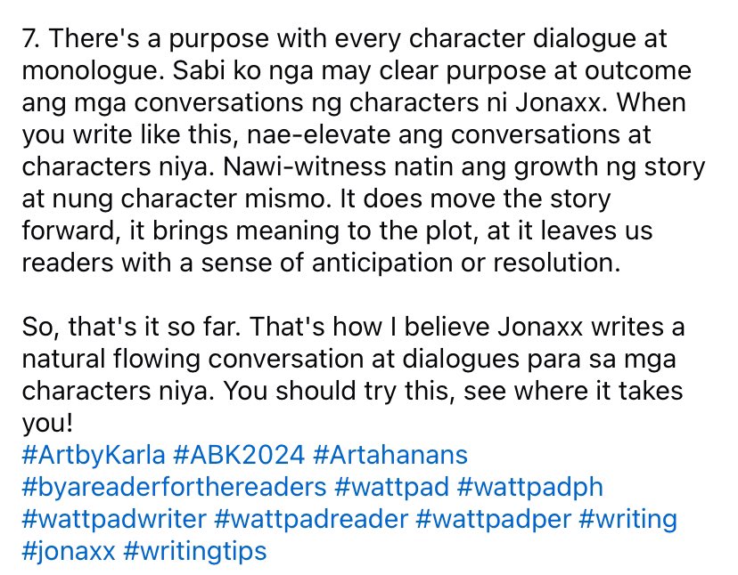 antoniuslienzow's tweet photo. that’s why i love ate j’s writing and i agree sa no.3 kasi yung “show, don’t tell” main rule of creative writing ‘yan🩷 https://t.co/0dwGWjr8iy