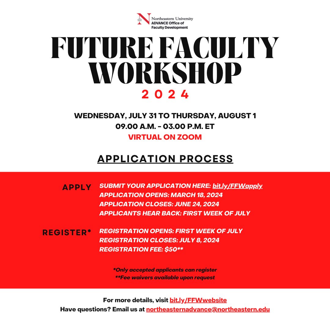 Calling all late-stage #graduatestudents and #postdocs! New England #FutureFaculty Workshop is here to help you navigate getting a career in academia. Register today: bit.ly/FFWapply

#FFW #FutureFaculty #GetNoticed