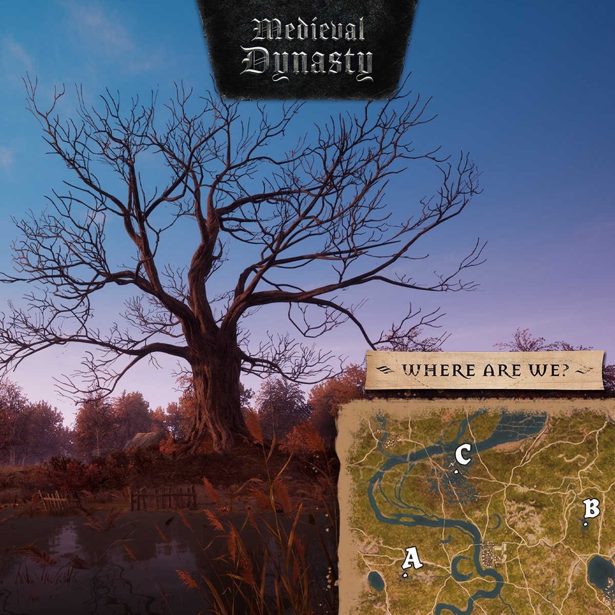 Do you recognize this spot? 😄 Is it A, B or C? 🗺️ #medievaldynasty #theoxbow #games #gaming