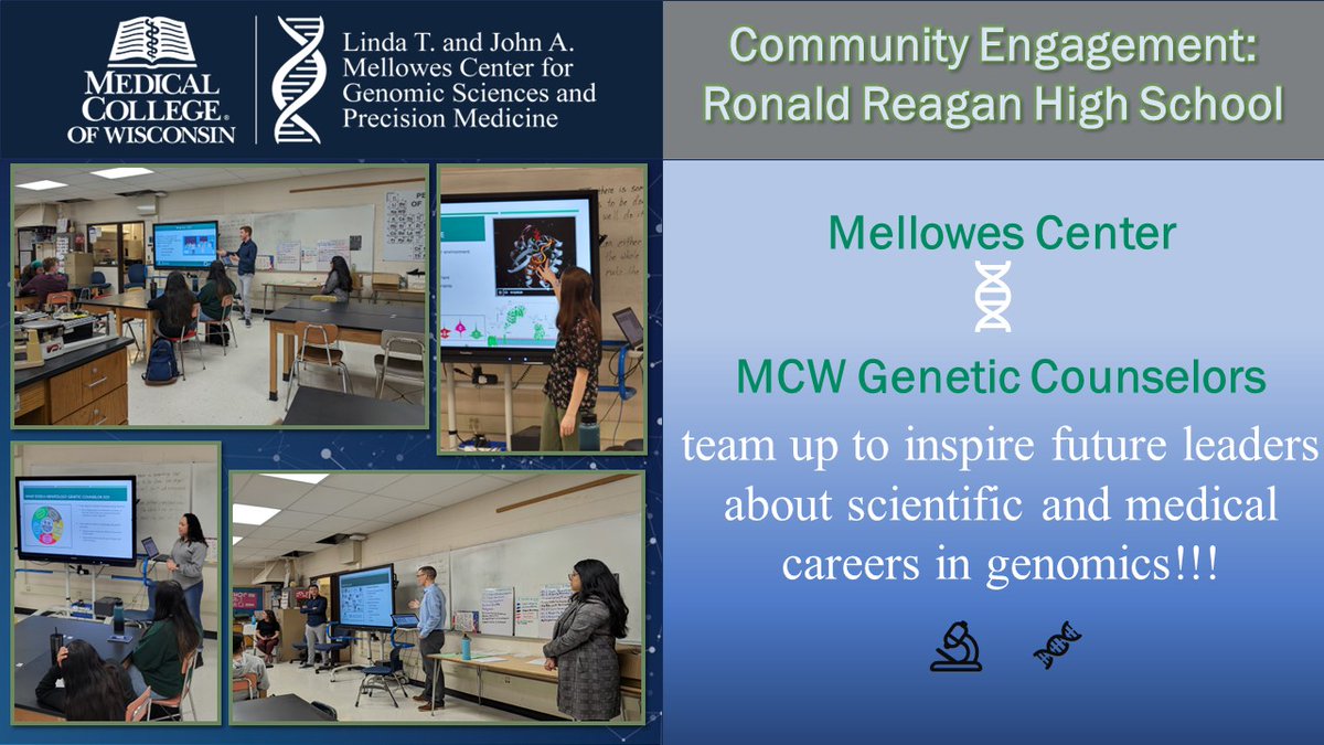 'Exciting day at Ronald Reagan High School! 🏫 @Mellowescenter teamed up with @MCWmsgc to inspire future leaders about scientific and medical careers in genomics. 🔬🧬 #STEMeducation #Genomics #FutureLeaders #CommunityEngagement' @MedicalCollege @MCW_Engage