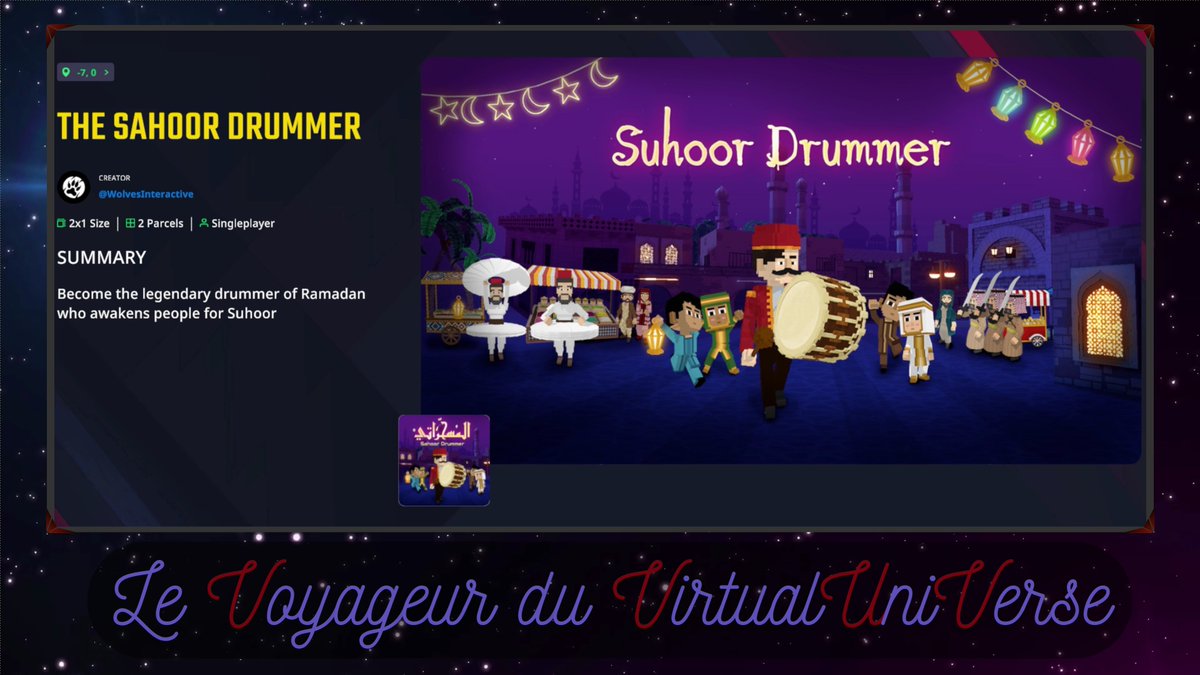 LeVoyageurduVUV's tweet photo. Bonjour à toutes et à tous, aujourd'hui présentation de la carte The Sahoor Drummer . Bon visionnage à tous.

Format 4k : https://t.co/NB64kX1myv
Format SHORTS : https://t.co/XWf4lyvTX5

@TheSandboxGame #WolvesInteractive #jeuxvideo #SandFam #Sandbox #Web3Gaming #Web3 https://t.co/yr8REcEe68