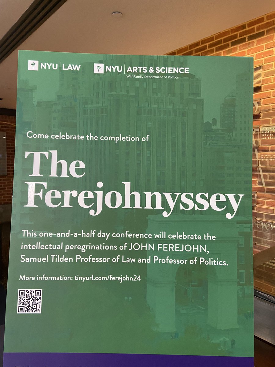 Exciting lineup of papers today at the conference in honor of John Ferejohn. Great set of papers including William Eskridge Jr, Larry Sager, @sergioverdugor @benvicente, commentators include Jeremy Waldron,@SIssacharoff & Emma Kaufman. A fitting tribute to a pioneer of the field!