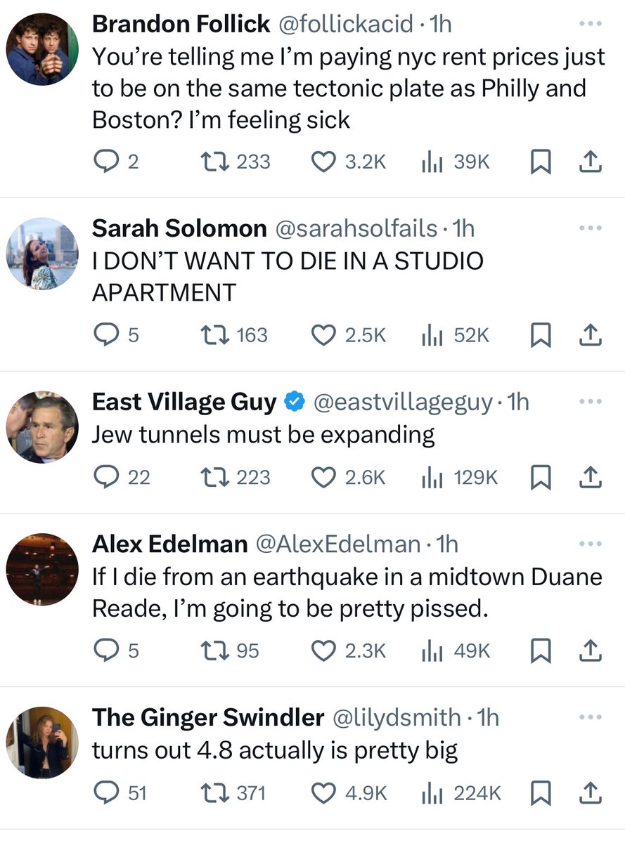 I have to say…NYC earthquake Twitter is so much better than LA earthquake Twitter.