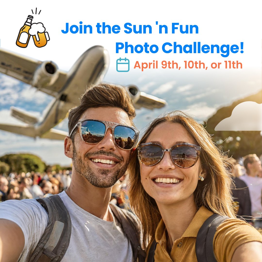 SkyWatchAI's tweet photo. Heading to Sun 'n Fun? Don’t miss out on SkyWatch's Picture Challenge!
Enjoy a drink and sunscreen on us, snap a picture, and enter our contest for a chance to win a $250 Amazon gift card!
Click here to join the challenge and more details:
https://t.co/21m4NCUyNE https://t.co/R1Nx0iLiLN