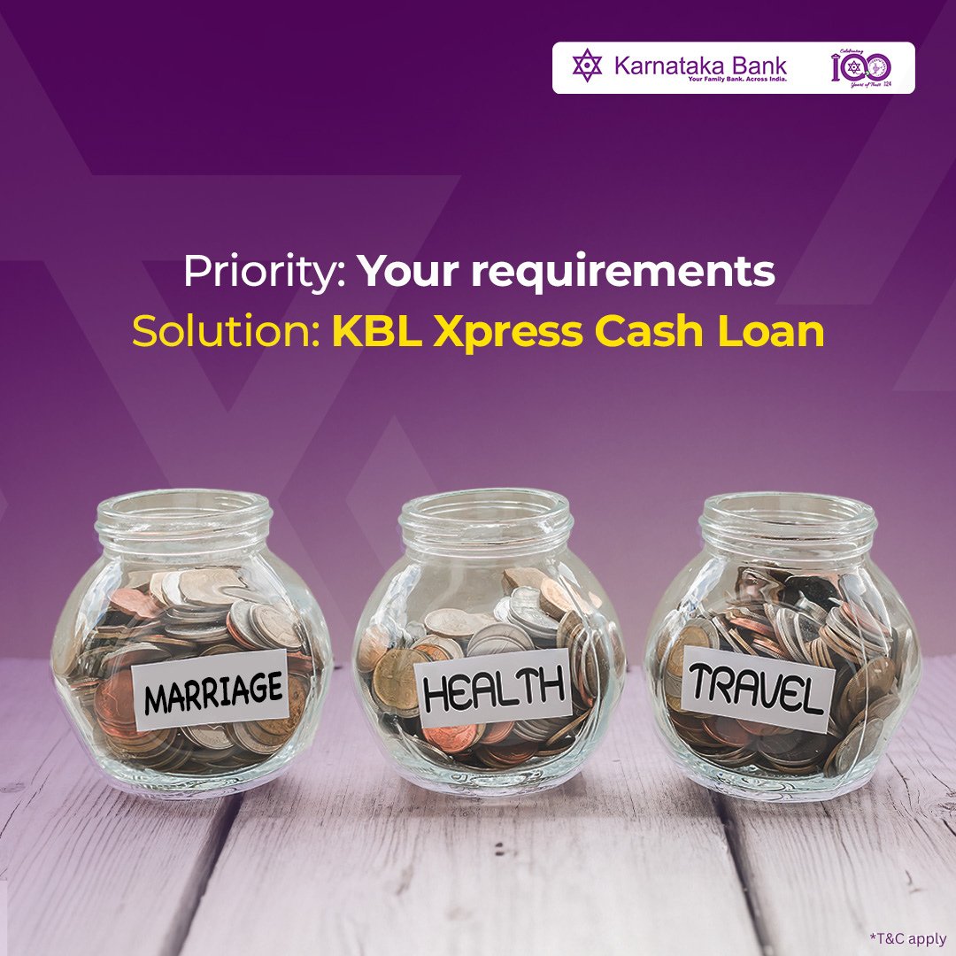 Get easy and quick cash loans for your personal needs. 
Apply for KBL Xpress Cash Loan:
karnatakabank.com/apply-now

#karnatakabank #cashloan #personalloan #quicksanctions #simpleprocess #banking #easybanking