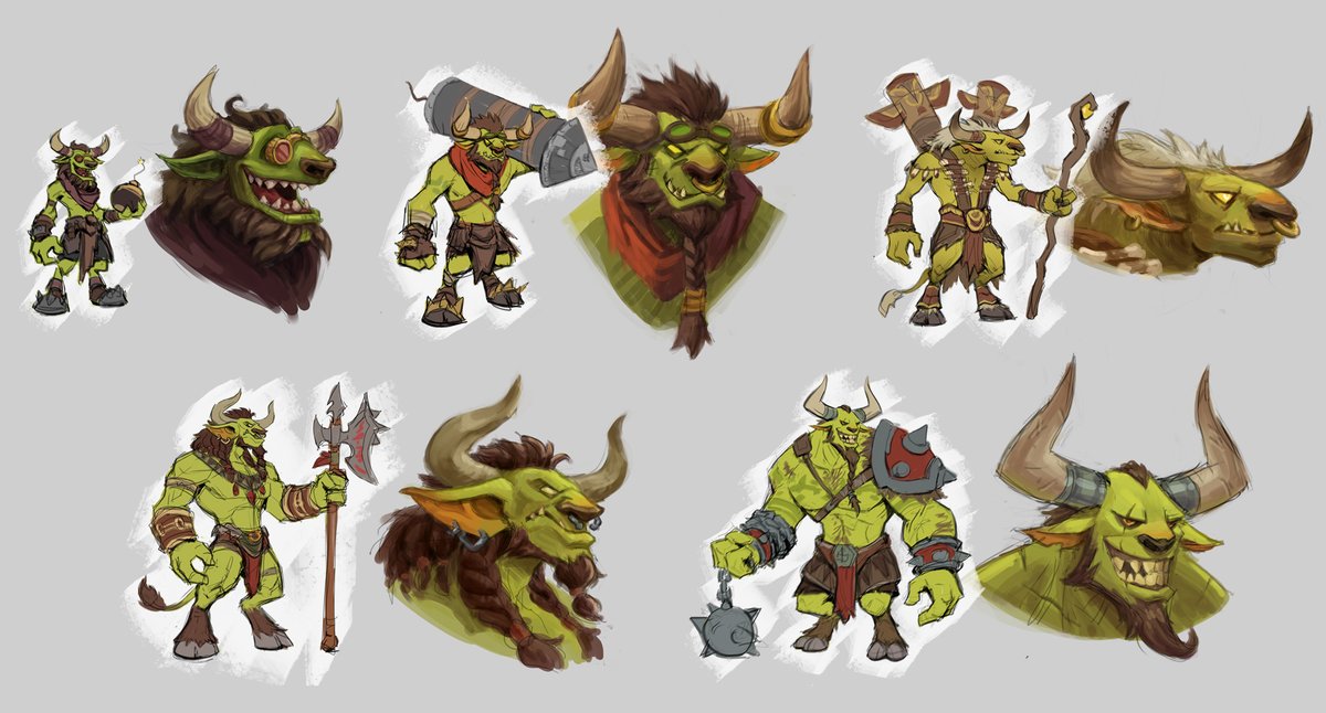 Exploring goblin tauren hybrid race

#digitalart #conceptart #characterdesign #fantasyart #wow #warcraft #warcraftart #hearthstone #goblin #tauren #characterart