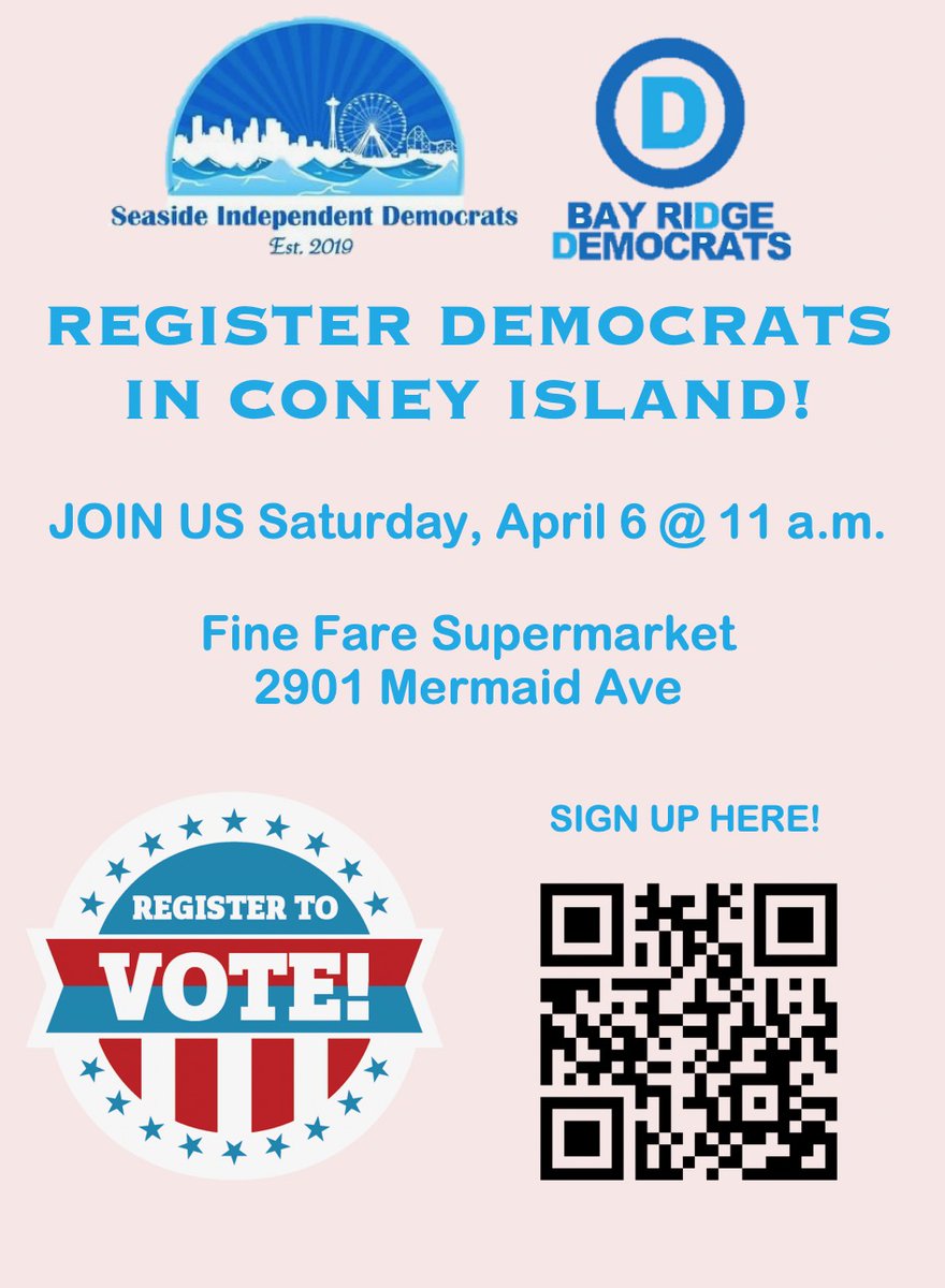 No plans between the earthquake and solar eclipse?
Join us for Voters Registration tomorrow 11, 2901 Mermaid Ave.
<a href="/BayRidgeDems/">Bay Ridge Democrats</a>