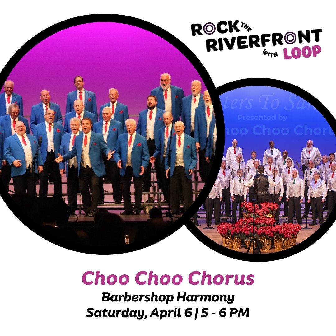 Explore the sounds of yesteryear with Choo Choo Chorus! Hear this barbershop harmony at Rock the Riverfront this Saturday from 5-6 PM. 📍 Chattanooga Green | 100 Chestnut St. #rocktheriverfront #rivercitycompany #downtowncha #visitchatt #chattanoogamusic #chattanoogafun