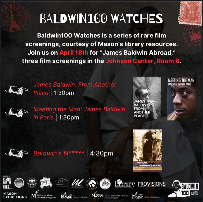We invite you to join us on the 18th of April for an unforgettable cinematic journey into the heart, mind and timeless brilliance of James Baldwin, one of America's greatest literary voices, at the Cheuse Center's Baldwin-100 film screening event! cheusecenter.gmu.edu/events/15707