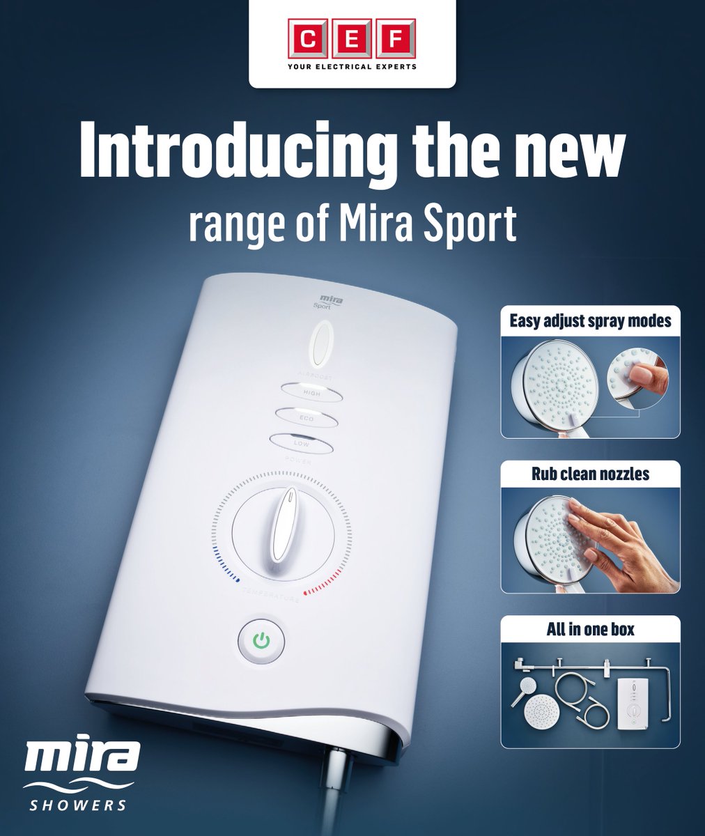 cefonline's tweet image. Check out the new @mirashowers range, now available at CEF. 🚿 

As a trusted leader in the market, Mira brings you innovative features, unparalleled performance, and flexible installation. 

Explore the new Mira Sport range today.👉 brnw.ch/21wIy3n

#MiraSport #NewRange