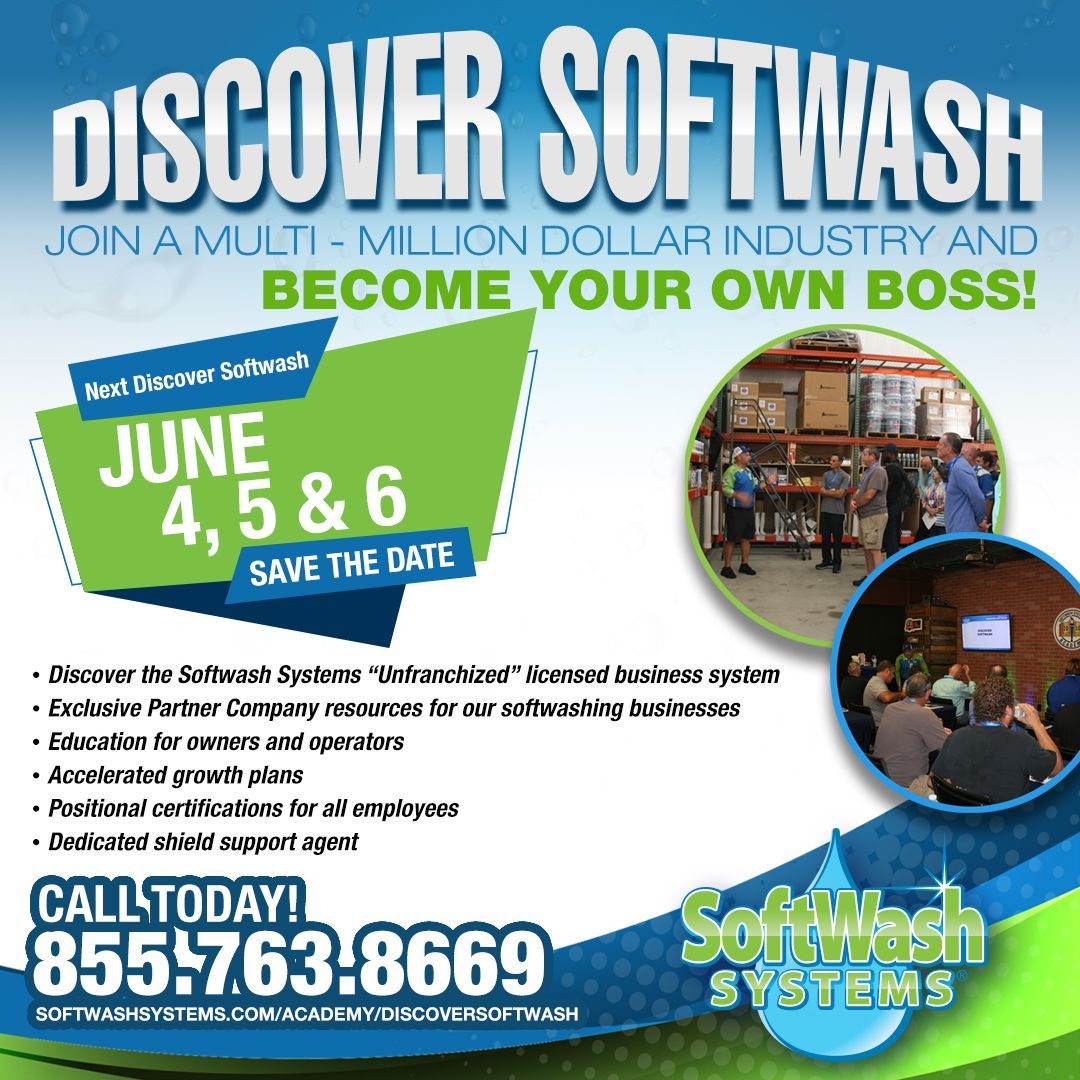 SoftWashSystems's tweet photo. Discover SoftWash offers you the opportunity to be your own boss and achieve success on your terms. Join our event on June 4-6 to learn more and reserve your spot. Don't miss this chance to be part of something revolutionary with SoftWash Systems! #discoversoftwash #sws https://t.co/3khgS9hCt0
