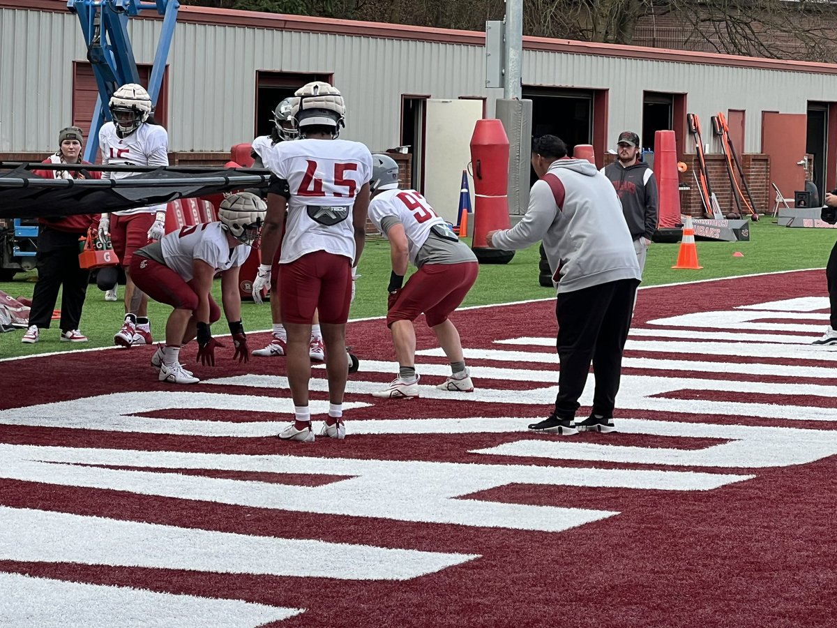 Thanks @coachfrankmaile for having me down at Spring Ball - that’s an INTENSE environment!🔥 @WSUCougarFB #GoCougs Always trying to learn from the best, felt like I was in an advanced coaching class all day.❤️💯 #MakeAGreatDay