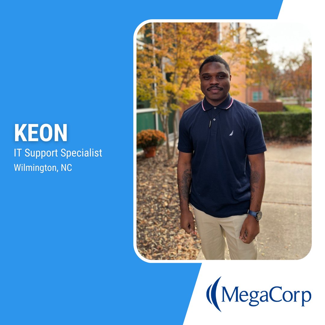 The Employee Feature Friday for this month is Keon who is an IT Support Specialist in our Wilmington office. #MegaCorp #MegaCorpLogistics #Mega #Logistics #3pl #lovewhereyouwork #employeefeature #employeeappreciation #TrustThatWeWillDeliver #TeamMega #WilmingtonNC