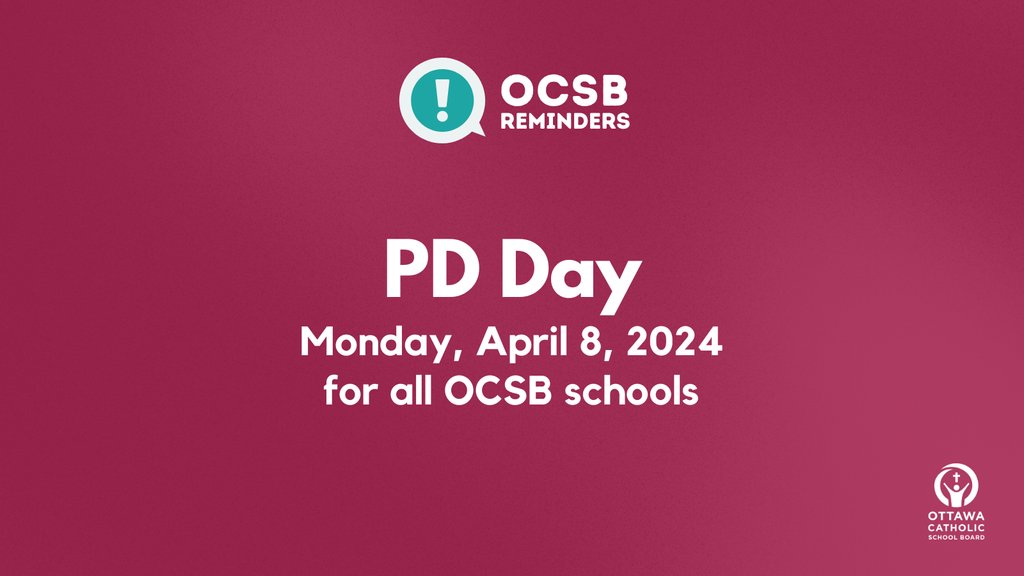 📣 Reminder: Monday, April 8, is a PD Day for all #OCSB schools. ⁠
⁠
For more calendar dates, please visit: ocsb.ca/parents/calend…
⁠
#ocsbBeCommunity