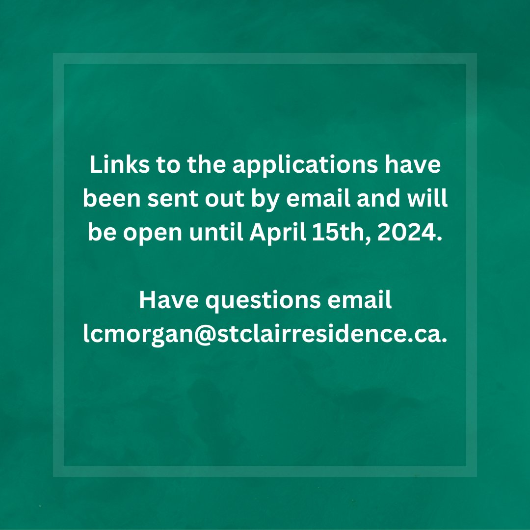 WE ARE HIRING FOR THE 2024-2025 ACADEMIC YEAR! 

Our St. Clair Windsor Residence team is looking to add 4 Resident Advisors to the team for the term. 
Applications have been sent out by email &amp; can also be found under the careers tab on the Campus Living Centers website.