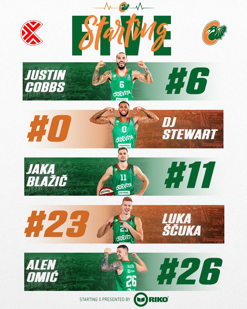 TIP OFF | The last match of the regular season of #ABALiga is here. Starting five: 🅶 Justin 🅶 DJ 🅵 Jaka B. 🅵 Luka 🅲 Alen 📺: @ArenaSport_SI 1 in Kanal A #ZmajevaDruzina | #ABALiga