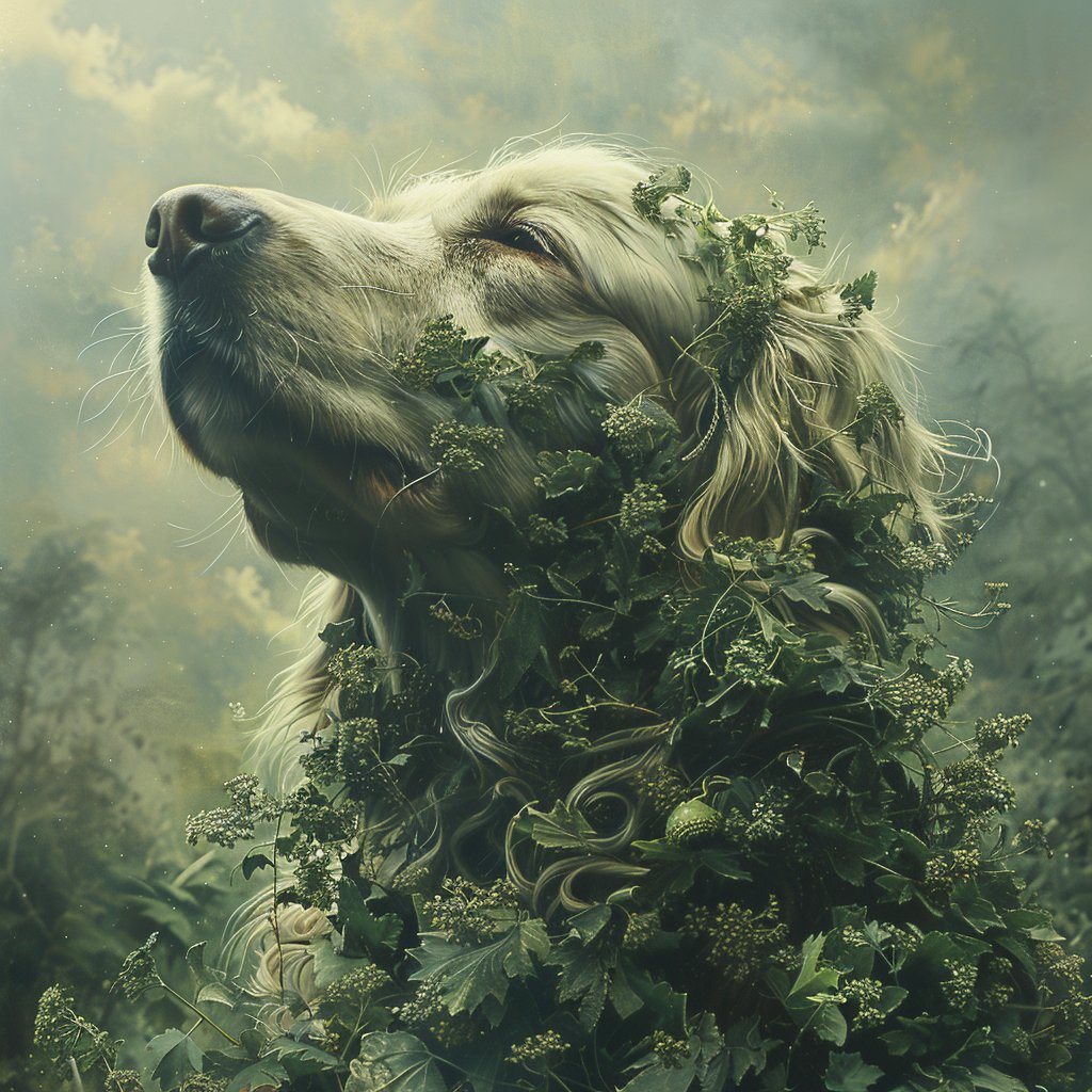 frodo_barks's tweet photo. What if dogs evolved to photosynthesize and purify air, leading human survivors in reforestation efforts and teaching harmony with nature? 
#caturday #digitalart #art #pets #EcoPaws https://t.co/OLeSMIOivT