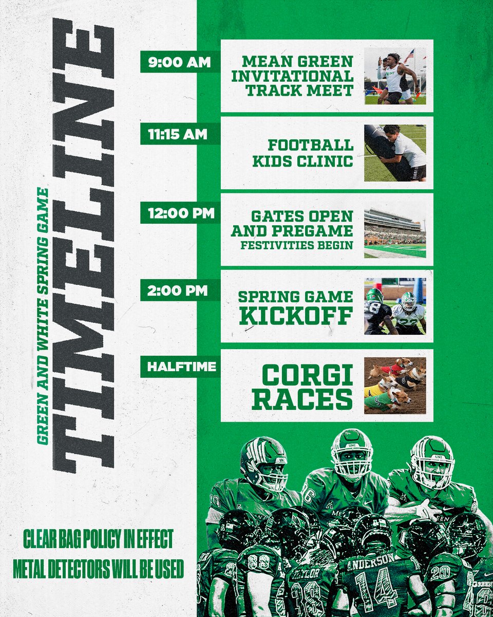 It's football time in North Texas! @MeanGreenFB Green & White Spring Game timeline ⤵️ #GMG🟢🦅