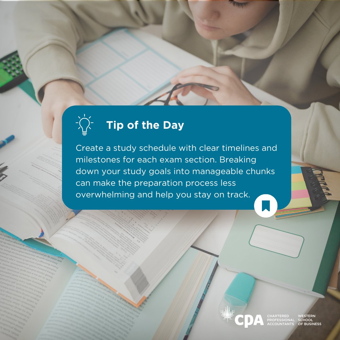 CPAWSB's tweet image. Stick to your schedule and celebrate your progress along the way! #StudySchedule #CPAExamPrep #GoalSetting