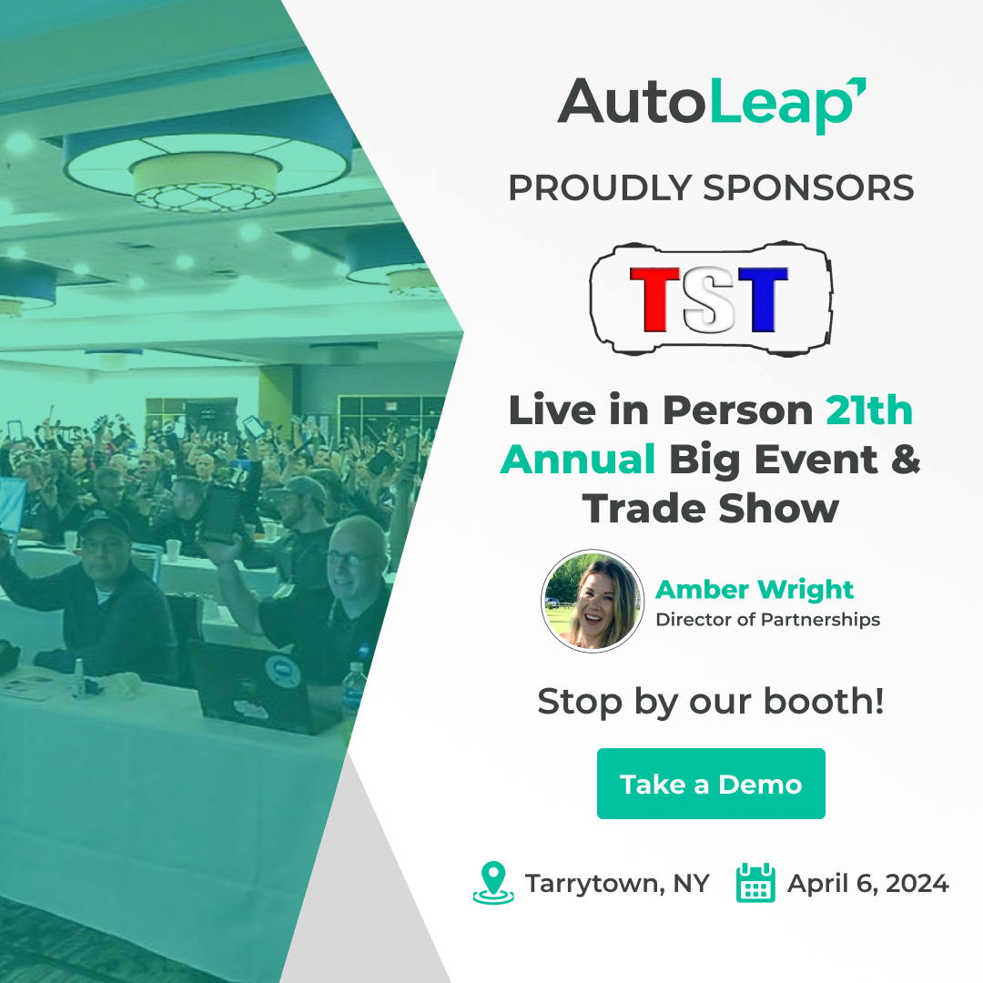 AutoLeap proudly sponsors TST's Annual Big Event & Trade Show, happening tomorrow! Swing by our booth to meet Amber, catch a live demo of the AutoLeap platform, and let's chat about revolutionizing your business! 🚀 #tst #bigevent #shopmanagement #autorepair #tireshop