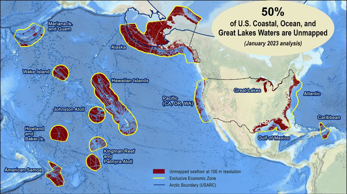 Mapping the seafloor has far-reaching benefits for navigation, hazard mitigation, preservation, and sustainable ocean economies. But half of the seafloor remains unmapped. 🗺️ Find our data here: ow.ly/KUET50NtYRN 📝 Seafloor Mapping Status: ow.ly/bHEC50NtYRQ