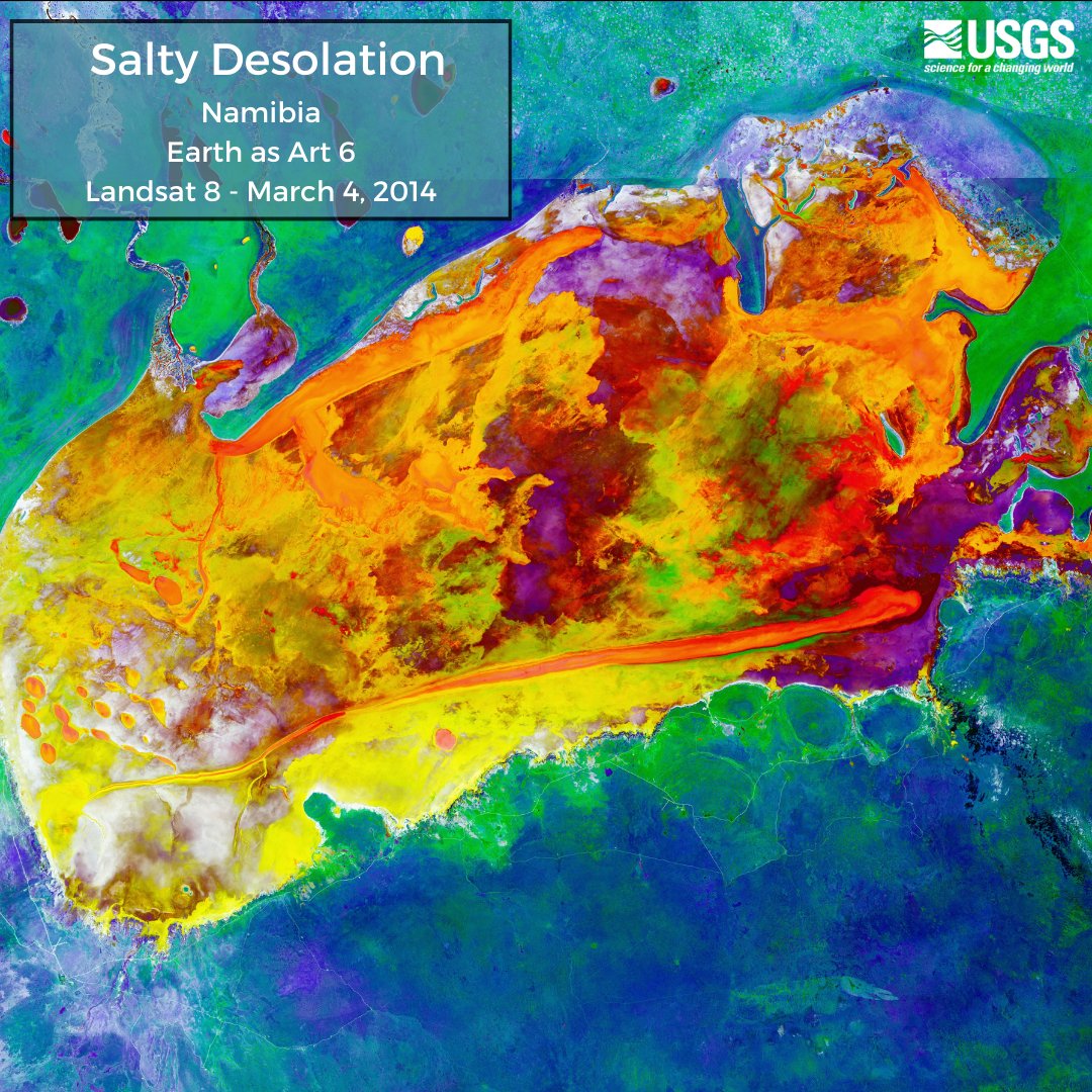 EROS Earth as Art is an art collection of Landsat images that captures an artistic value to satellite imagery. These beautiful images were created by experimenting with Landsat spectral bands. Check out more collections: ow.ly/Sixo50R8FUZ #Landsat #EROS #USGS