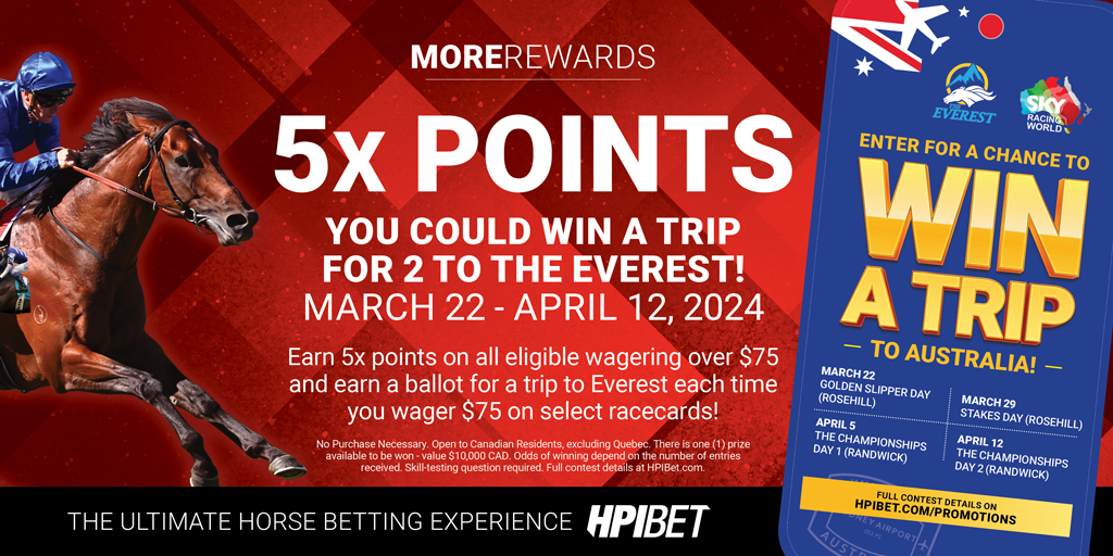 Wager $75 or more on Stakes Day including two G1 races in the Tancred and Vinery Stakes, and select race dates this month to earn a ballot for your chance to win. Full contest details at HPIbet.com/promotions