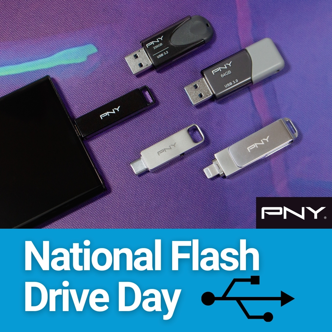 Happy Flash Drive Day! Flash drives began with just 8MB of space, now, PNY's largest capacity flash drive is 1TB! They have also evolved to sync up with your Type-C or Lightning enabled mobile devices. Explore Further: pny.com/consumer/usb-f…