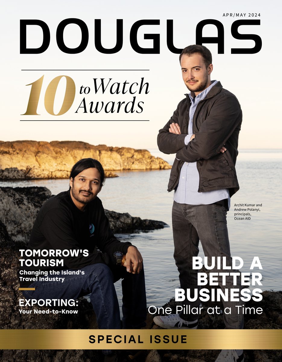 Cover Reveal: The Apr/May issue of Douglas is on stands now! Our special 10 to Watch issue showcases up-and-coming Island entrepreneurs. Find your copy: loom.ly/2sYITGA 📷: Archit Kumar and Andrew Polanyi, principals of Ocean AID (Photo by: Jeffrey Bosdet)