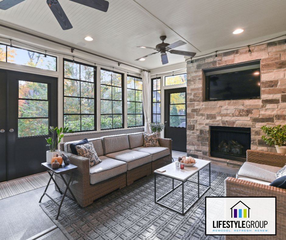 Bring the outdoors in with EzeBreeze windows to convert your screen porch to a 3-Season living space!
#TheLifestyleGroup  #remodel #renovation #basementremodel  #customremodeling #details #26Entries #doorremodel #remodelingproject #indianapolisremodel #indyhome #indyremodeler