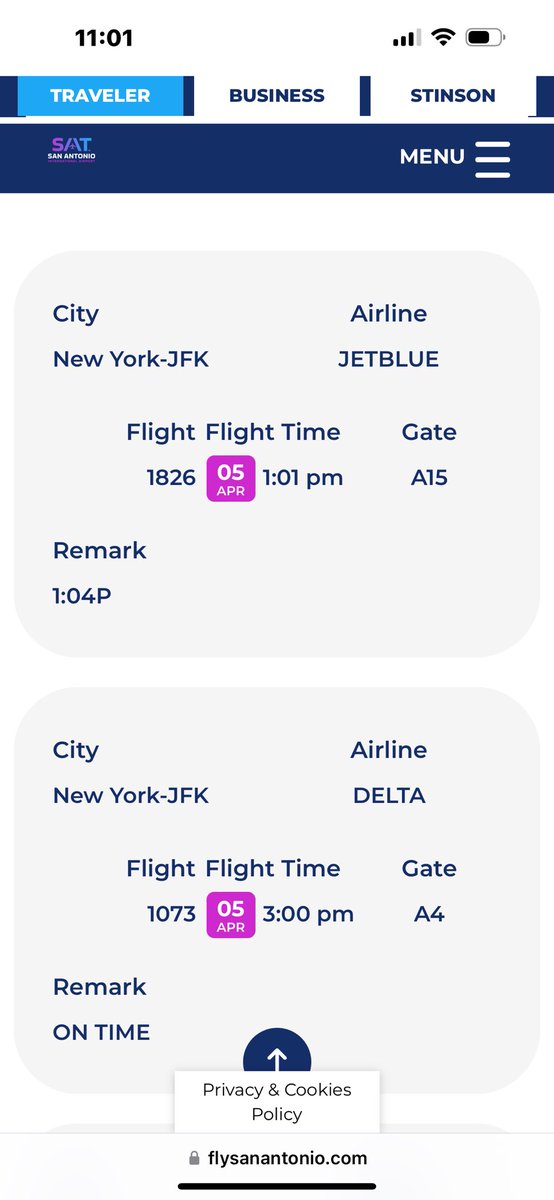 Flights out of Newark and @JFKairport have been grounded because of the quake. I just checked, and these direct flights to NY, departing #SanAntonioInternationalAirport this afternoon are still on time.