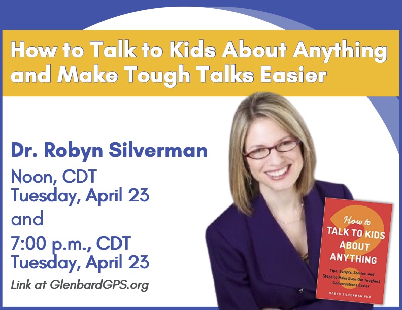 Our partners at Glenbard Parent Series are presenting a session next Tuesday on 'How to talk to your kids about anything and make tough talks easier.' Zoom links are at GlenbardGPS.org #dg58learns #dg58pride #parenting