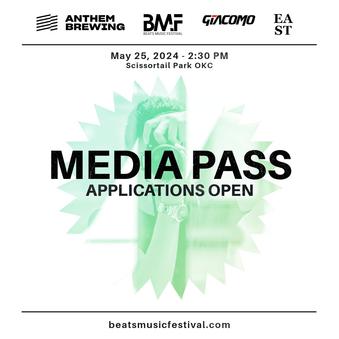 Looking for event photographers, videographers, podcast hosts, and more! Receive backstage access while capturing footage and making connections at Beats Music Festival 📷 To apply, go to beatsmusicfestival.com/participate #okcevents #EventPhotography #videography #mediapass #podcasthost