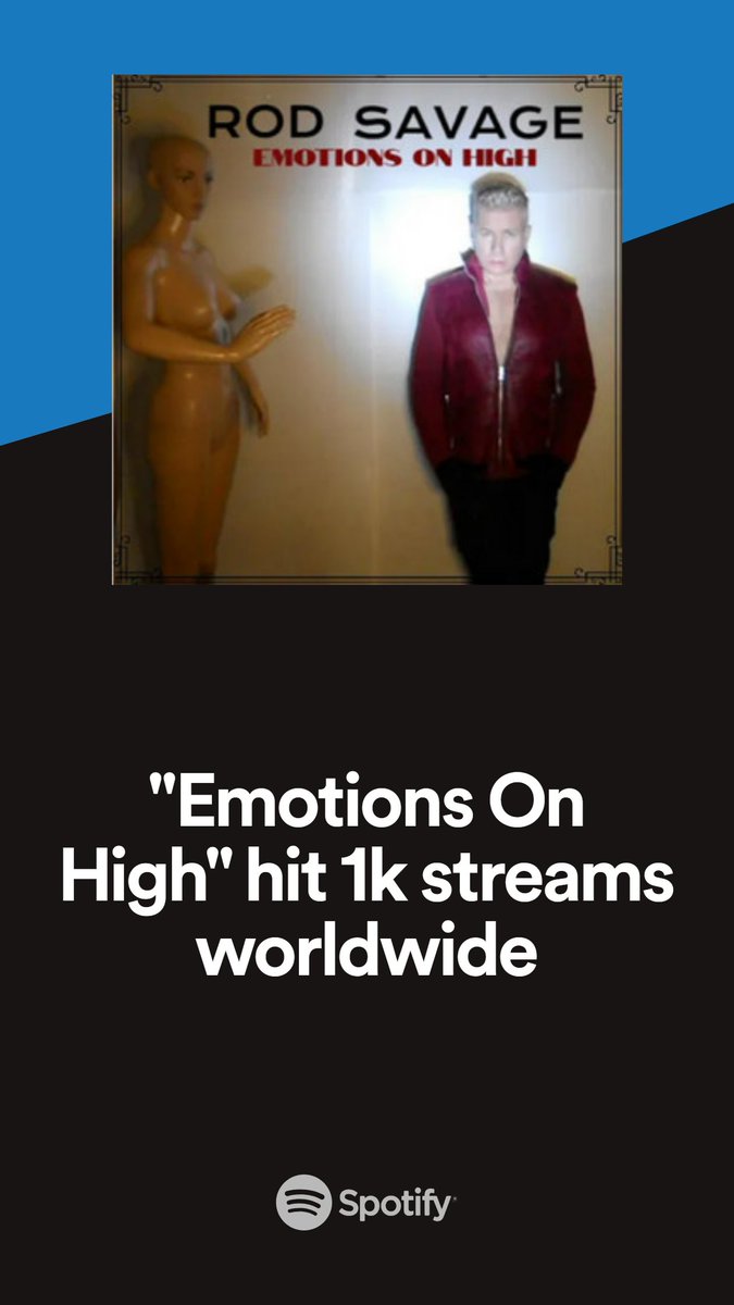 The title track to my album 'Emotions On High' has reached 1K. 🎼Many thanks to all who have played it and/or added it to your playlists. It was #1 on VALLEY FM 89.5 @Valley895FM as well as on KB Radio Canada. 🎵💙😎🖤🎵