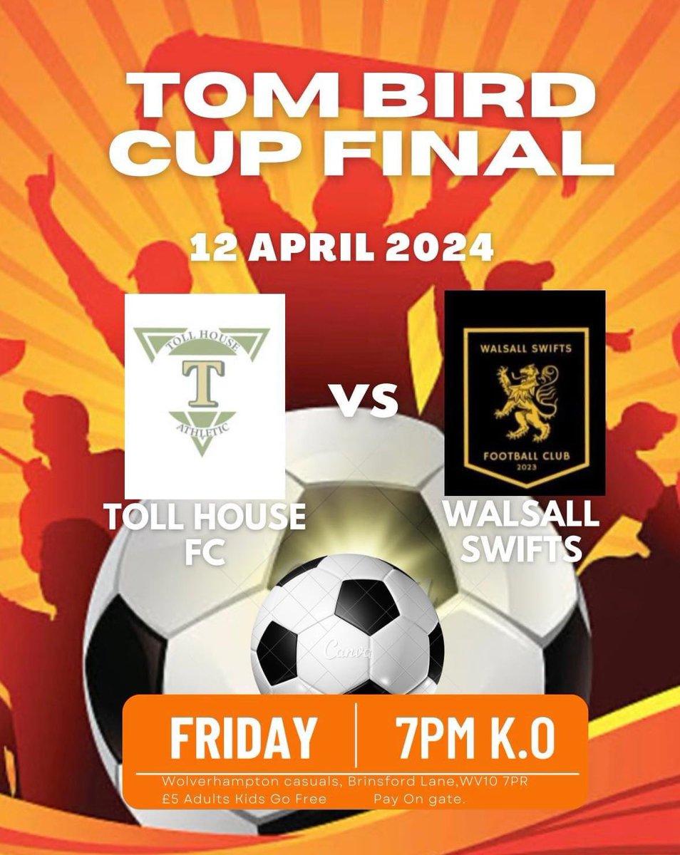 7 days to go! 🏆 
Weather permitting ourselves and <a href="/WalsallSwifts/">Walsall Swifts FC</a> will do battle for the Tom bird cup.

Cash or card on the gate £5 entry!