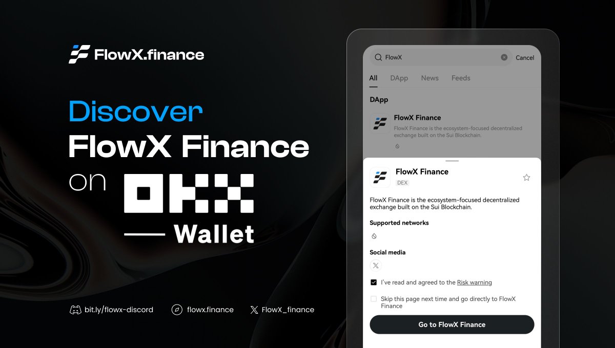 🎉Introducing FlowX Finance on @okxweb3 ⚡OKX Wallet users now can fully access FlowX on ‘Discover’ section to swap, add liquidity & farming. 🛡️OKX wallet is Web3 portal with Crypto wallet, NFT, DEX aggregator with 3000+ tokens & 1000+ DApps. 📲 okx.com/download