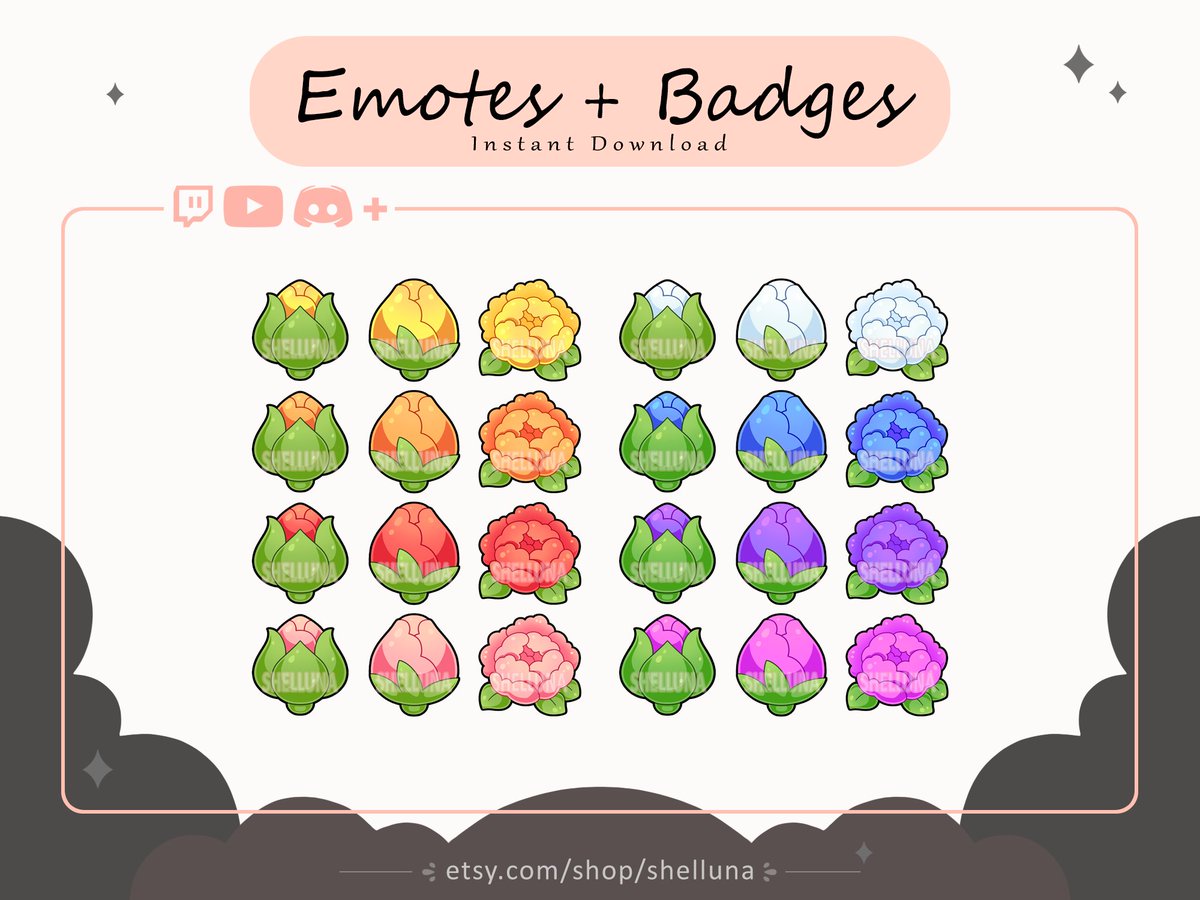 Shelluna_'s tweet image. New #flower #emotes and #badges in shop! 🌼
⠀
Disclaimer: This is for personal use only! Please do not sell, redistribute or claim art as your own.

#twitch #twitchstreamer #shelluna #twitchemotes #Discord #Vtuber
