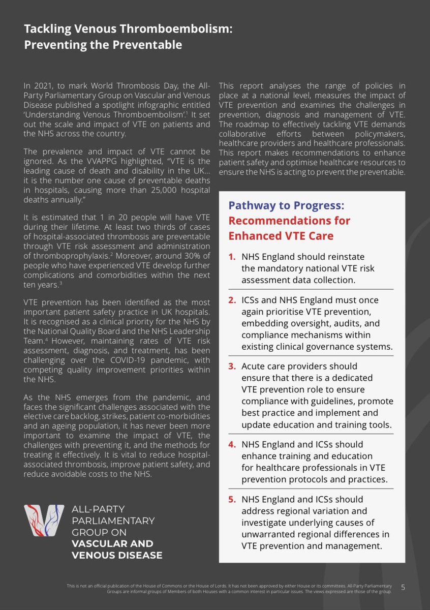 The roadmap to effectively tackling VTE demands collaborative efforts between policymakers, healthcare providers and professionals. The report makes recommendations to enhance patient safety and optimise healthcare resources to ensure the NHS is acting to prevent the preventable.