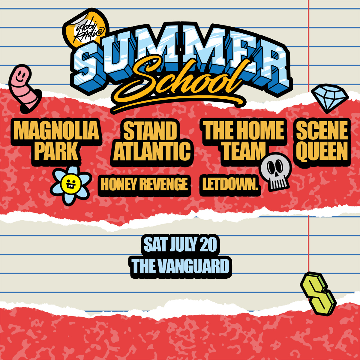 Prove to your mom it's not just a phase... Tix on sale now for Magnolia Park, Stand Atlantic, The Home Team, Scene Queen, Honey Revenge, and Let Down on Saturday, July 20! ✏️📚