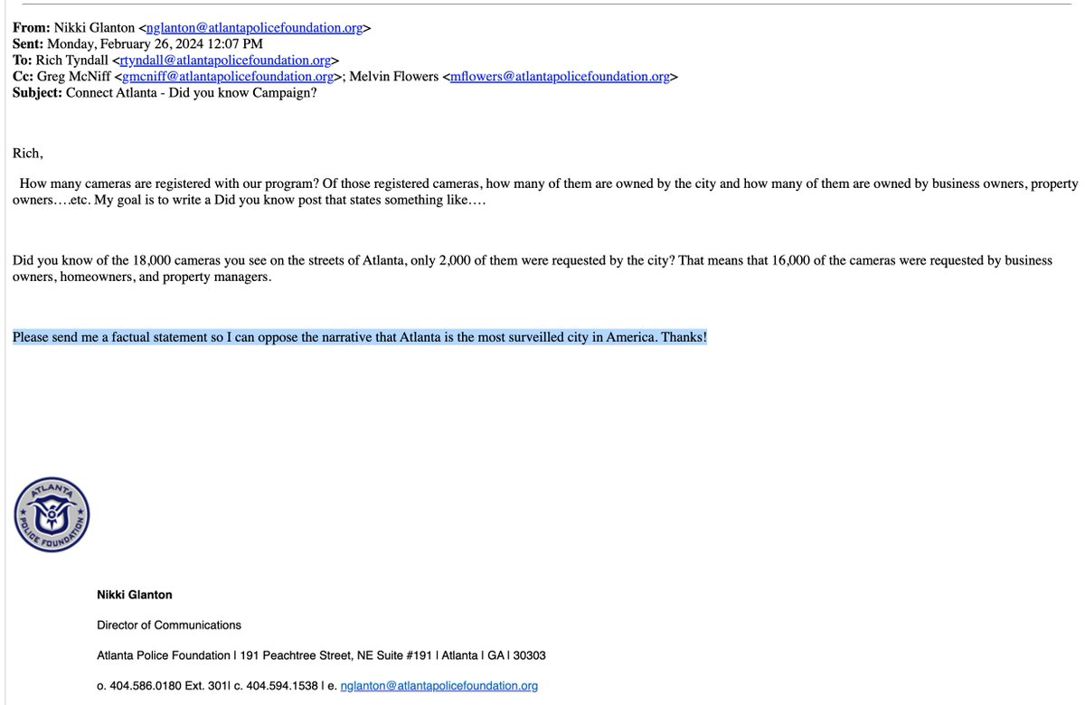APF and APD tried to do a propaganda campaign 'to oppose the narrative that ATL is the most surveilled city in America' (while simultaneously campaigning on growing the VIC program) - only to realized they didn't understand how to read their own numbers 🧵 #FOIAfriday